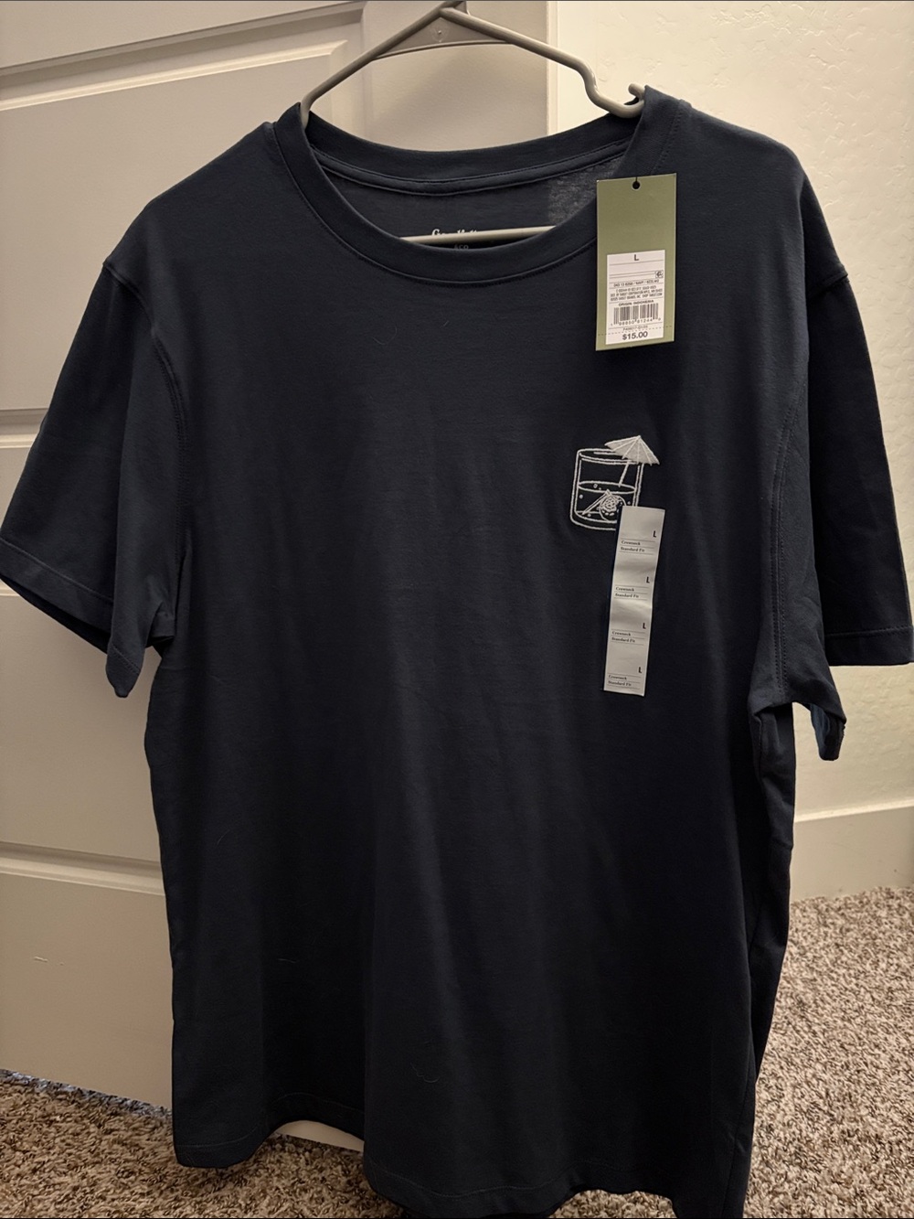 Goodfellow & Co Navy Short-Sleeve Crewneck Tee with Small White Chest Graphic